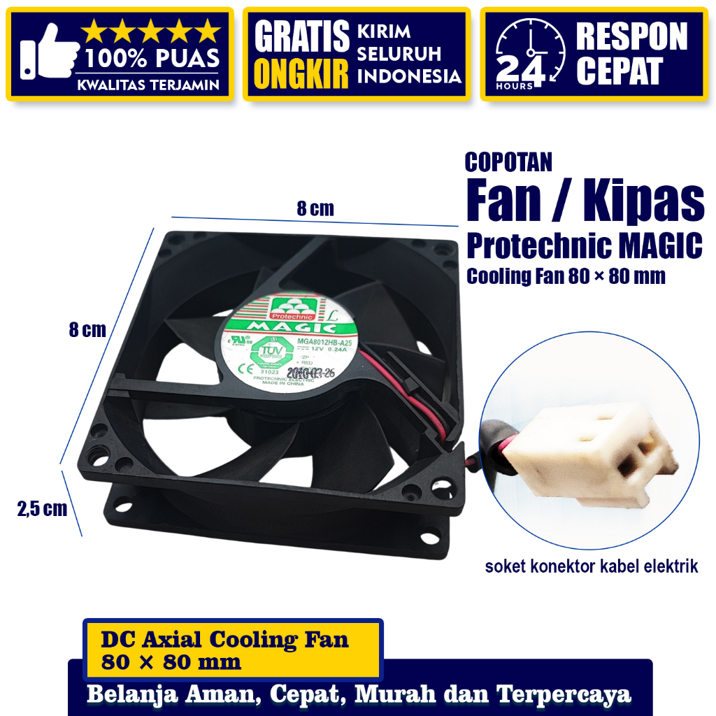 Kipas DC 12V 8cm 8x8 Magic Cooler Master 4 Pin 0.54A 0.45A 0.66A Tebal 2.5cm