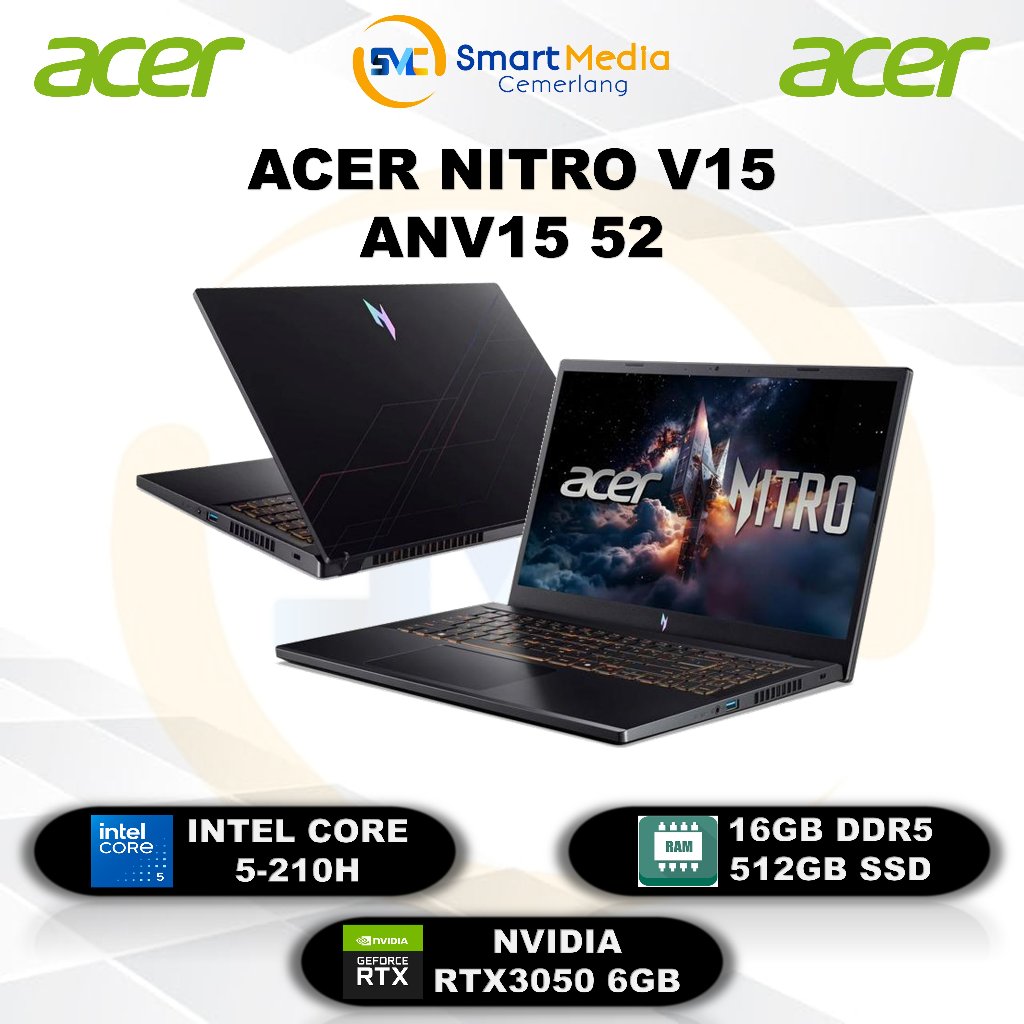 ACER Nitro V15 ANV15 52 Core 5-210H 16GB 512GB RTX3050 6GB 15.6" FHD WIN11 Office
