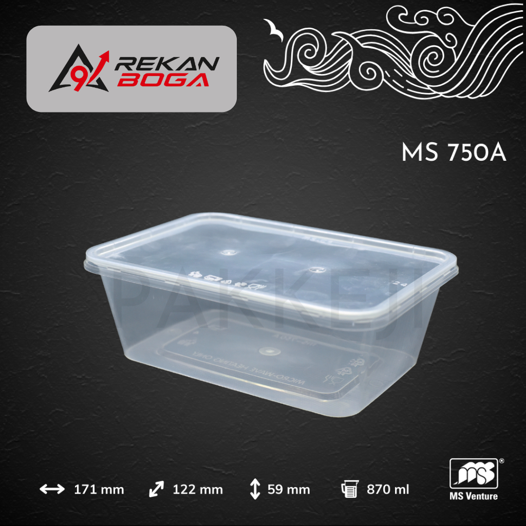 Thinwall 870ml / Kotak Makan Persegi Panjang Standar Katering — MS Venture — MS 750A