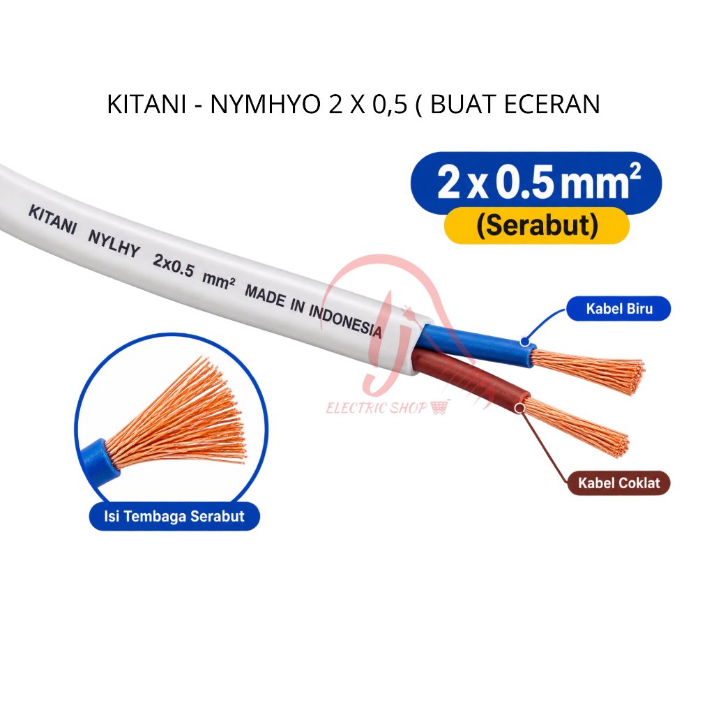 KITANI NYMHYO KABEL KULIT PUTIH SERABUT 2 X 0.5 2X0.5 ECERAN PERMETER METERAN 2 X 0,5 2X0,5 WARNA PU