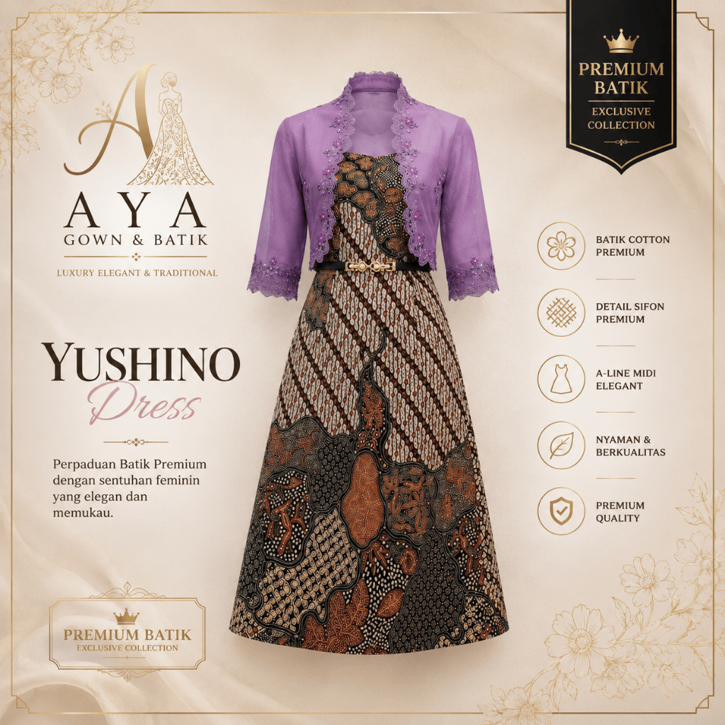 AYA Batik Premium - Yushino Dress Batik Wanita Premium Model Modern Dress Batik Kondangan & Pesta