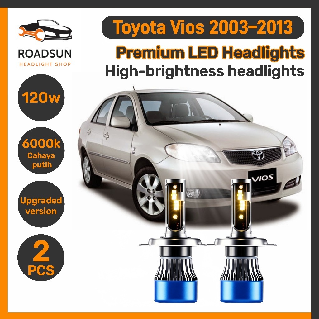 Toyota Vios 2003–2013 Lampu depan LED H4 dan lampu kabut H11 white Light 6000K, 2 buah