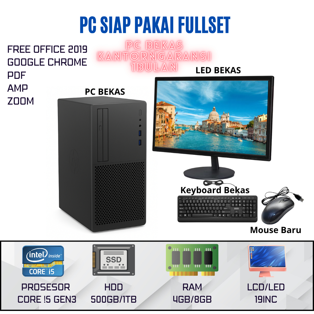 Komputer Pc Office BuiltUp Core i3 i5 i7  Mini Pc ThinkCenter Ryzen 5 Fullset Siap Pakai