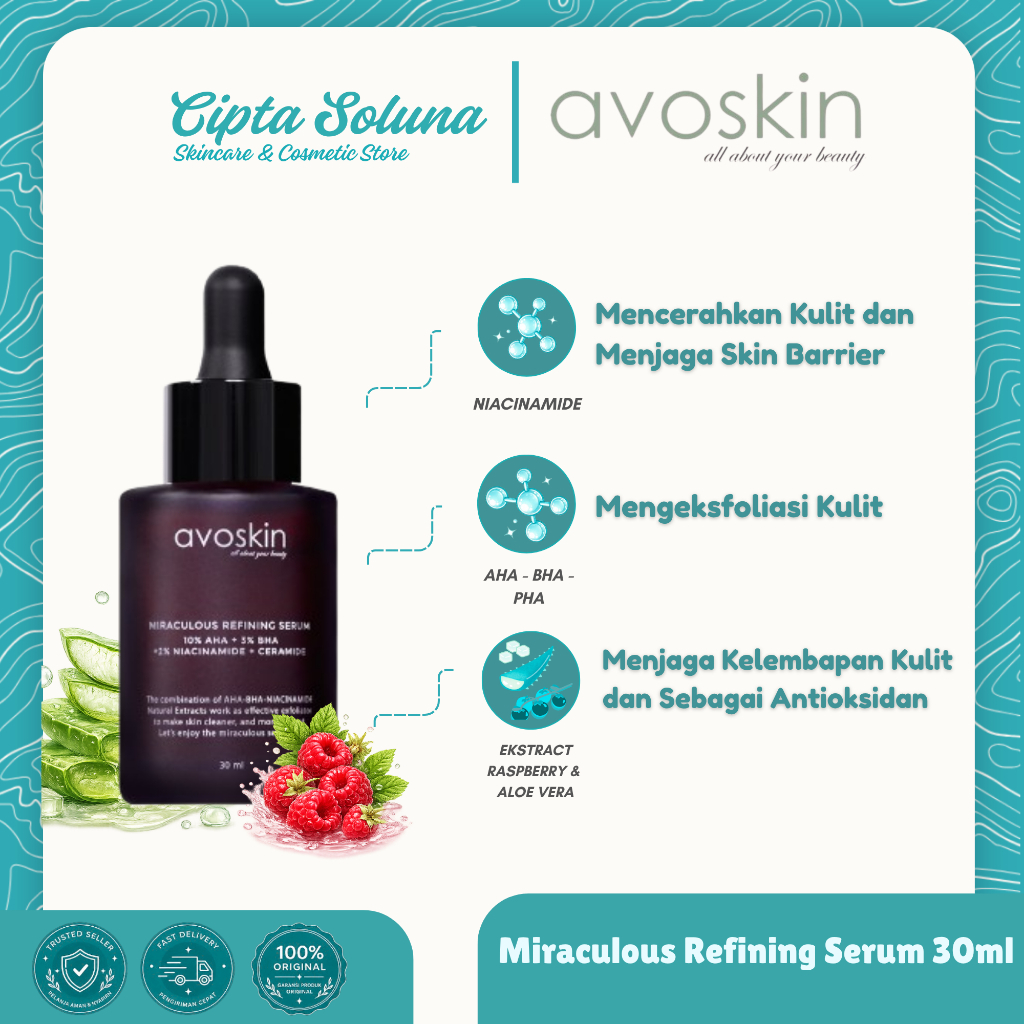 Avoskin Miraculous Refining Serum 30ml - Serum Exfoliating untuk Kulit Kusam, Komedo & Bekas Jerawat