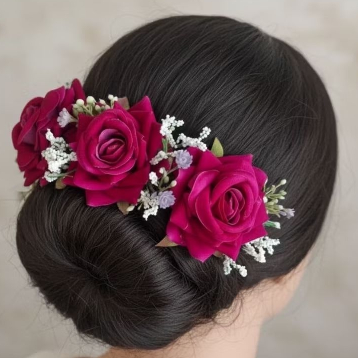 Aksesoris Rambut Bunga Mawar Import / Hiasan Sanggul Bunga Mawar