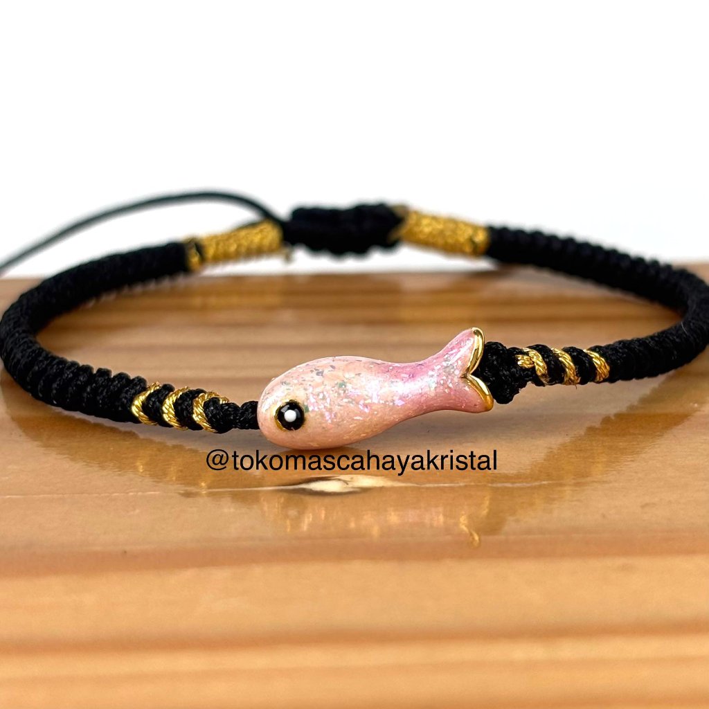 Gelang Tali Emas Charm Ikan Pink 24k -Gold Bracelet