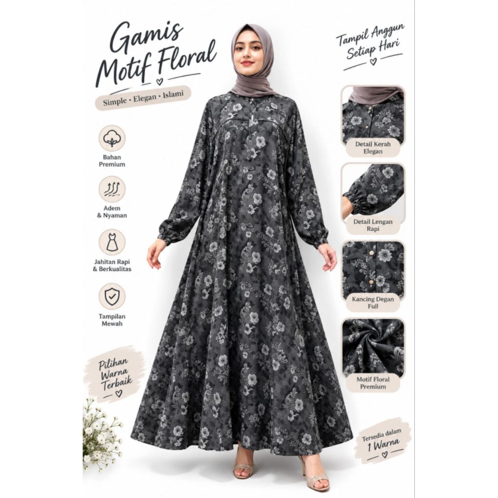 midi std-5L bahan rayon viscose gamis 5L