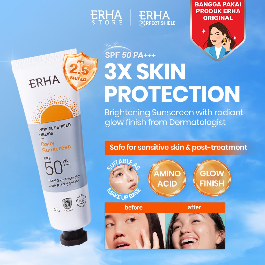 ERHA Perfect Shield Helios SPF50/PA+++ 30g – Daily Sunscreen Wajah | Brightening Sunscreen | Makeup 