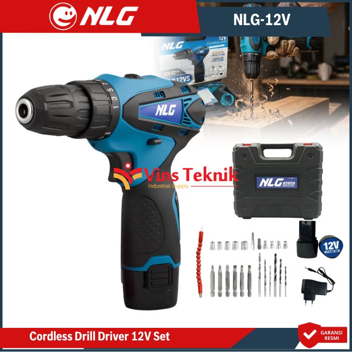NLG 12VS Mesin Bor Baterai Kayu Besi Cordless Drill Driver 12V Set NLG12VS