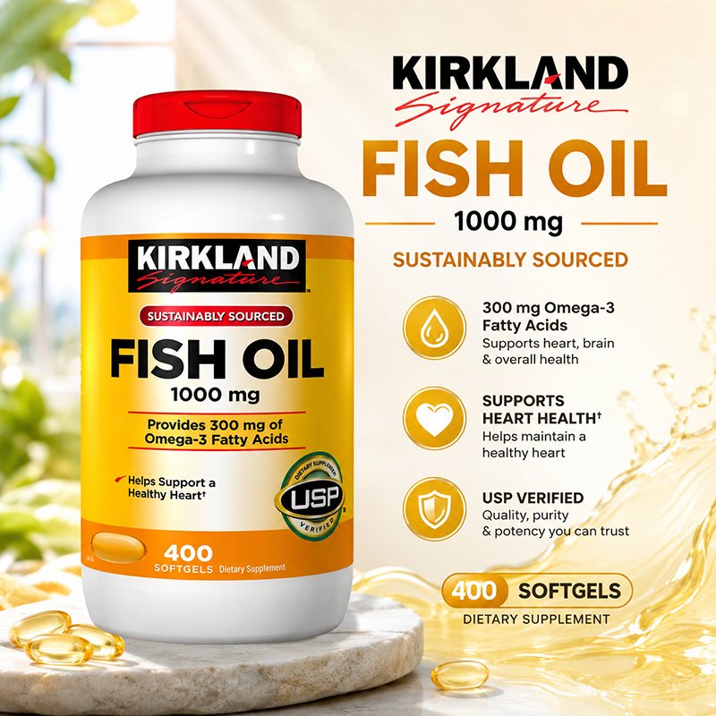 Kirkland Signature Fish Oil Omega 3 1000mg 400 Softgels