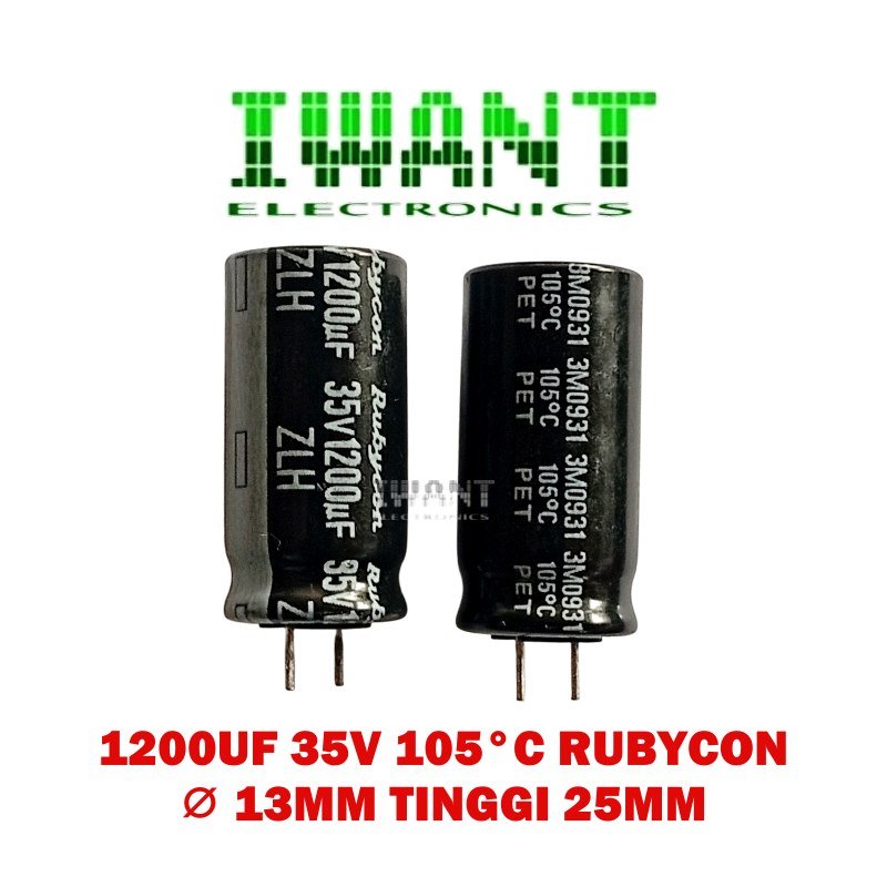 1200UF 35V KAPASITOR ELKO 1200UF 35V 105°C RUBYCON KAPASITOR 1200uF 35Volt CAPASITOR ELCO 1200UF 35V