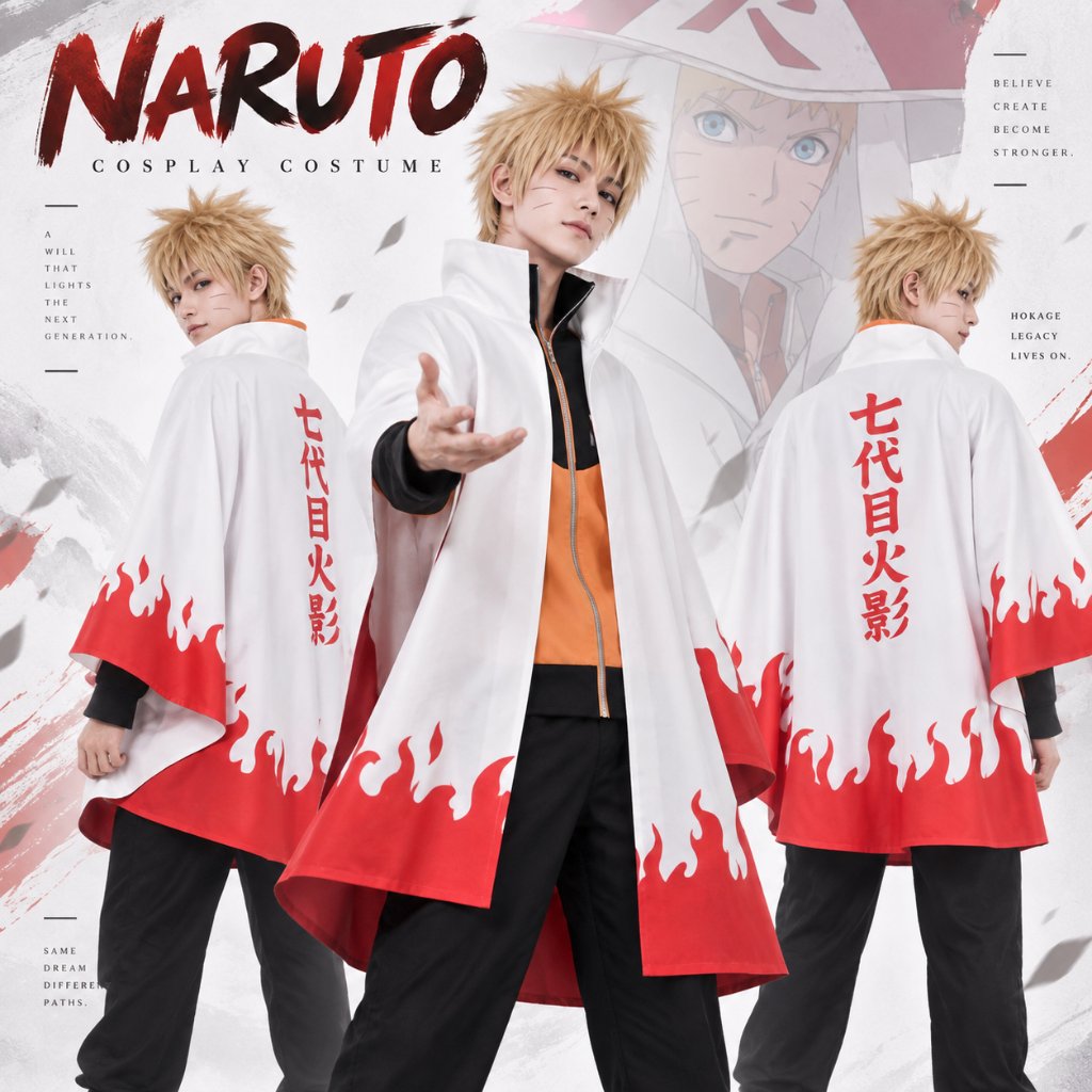 Jubah Coat Cosplay Hokage 7 Naruto Uzumaki