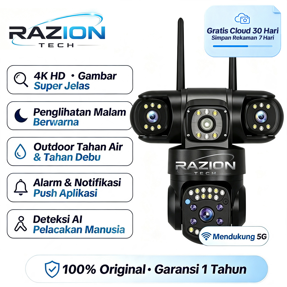 V380 Pro CCTV 3 Lensa Sesungguhnya 4K 12MP OutdoorTahan Air IP66 Penglihatan Malam Berwarna Penuh