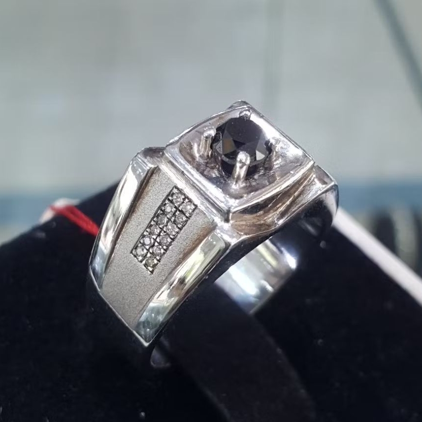Cincin Pria Mens Ring Perak Palladium Berlian Asli Natural Diamond & Berlian Hitam