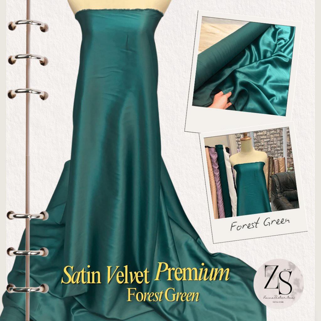 Kain Satin Saten Velvet Premium Silk Meteran Warna Hijau Botol Forest Green