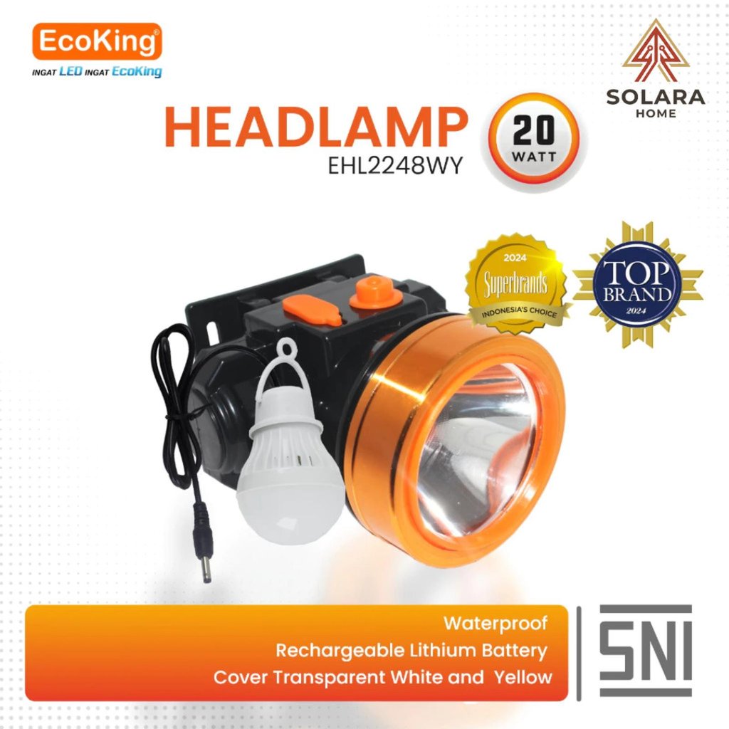 Senter Kepala EcoKing Headlamp 20W Cas Anti Air Transparan Ganda EHL2240WY - EHL2240WY