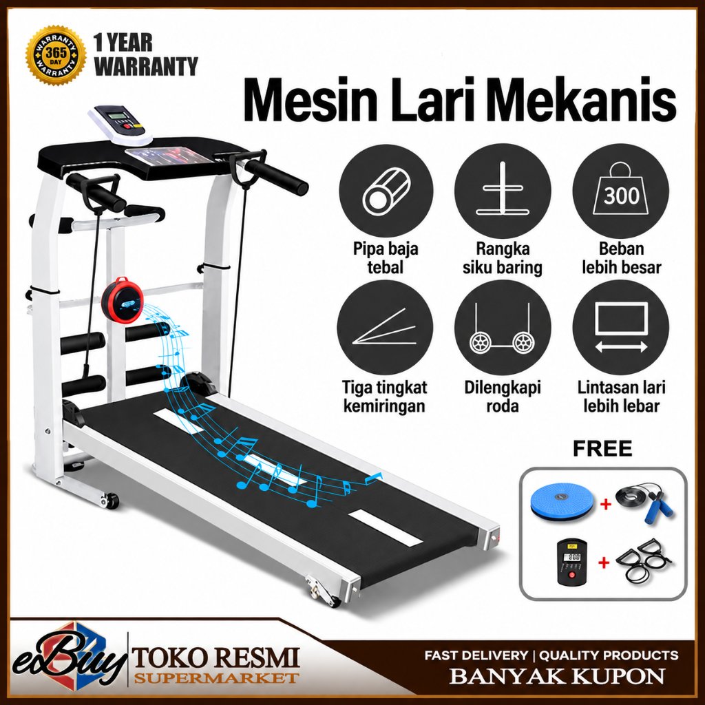 e-Buy Treadmill Manual Multifungsi  16 in 1 Treadmill - Alat Fitness/Treadmill Yang Tidak Mengkonsum