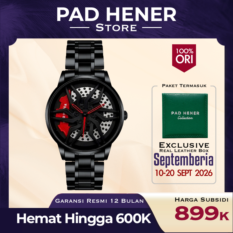 PAD HENER MARS Jam Tangan Pria Hitam Stainless Original Water Resistant 43mm COD