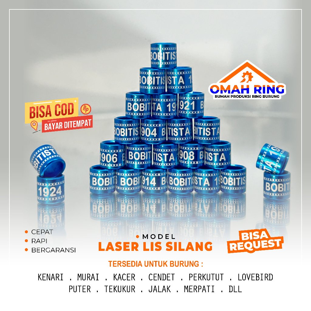 OMAH RING | Ring Burung Model List Tepi Silang "Edisi 20 pcs" | Merpati,Murai, Kenari, cucak Ijo dll