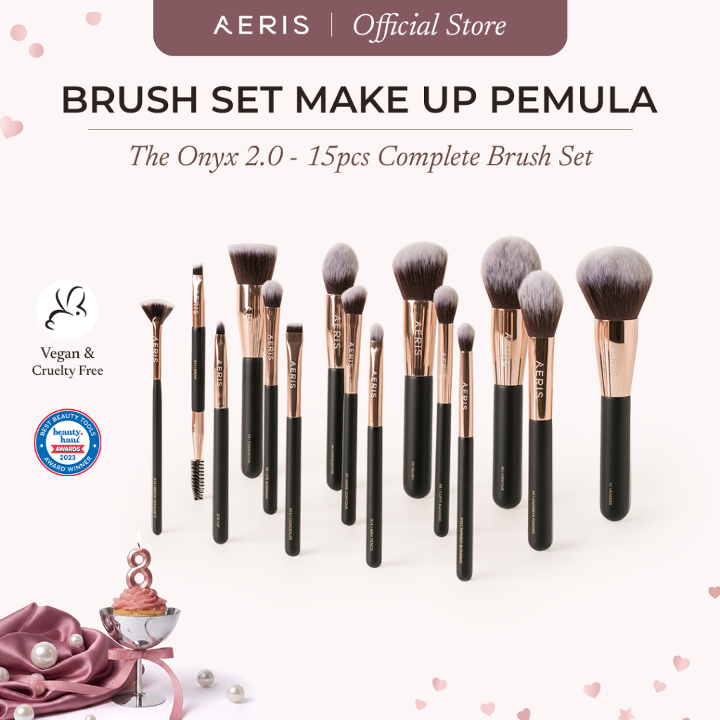 Aeris Beauté The Onyx 2.0 Brush Set - 15 pcs Complete Set | Make Up Brush Set Lengkap Hitam Premium 