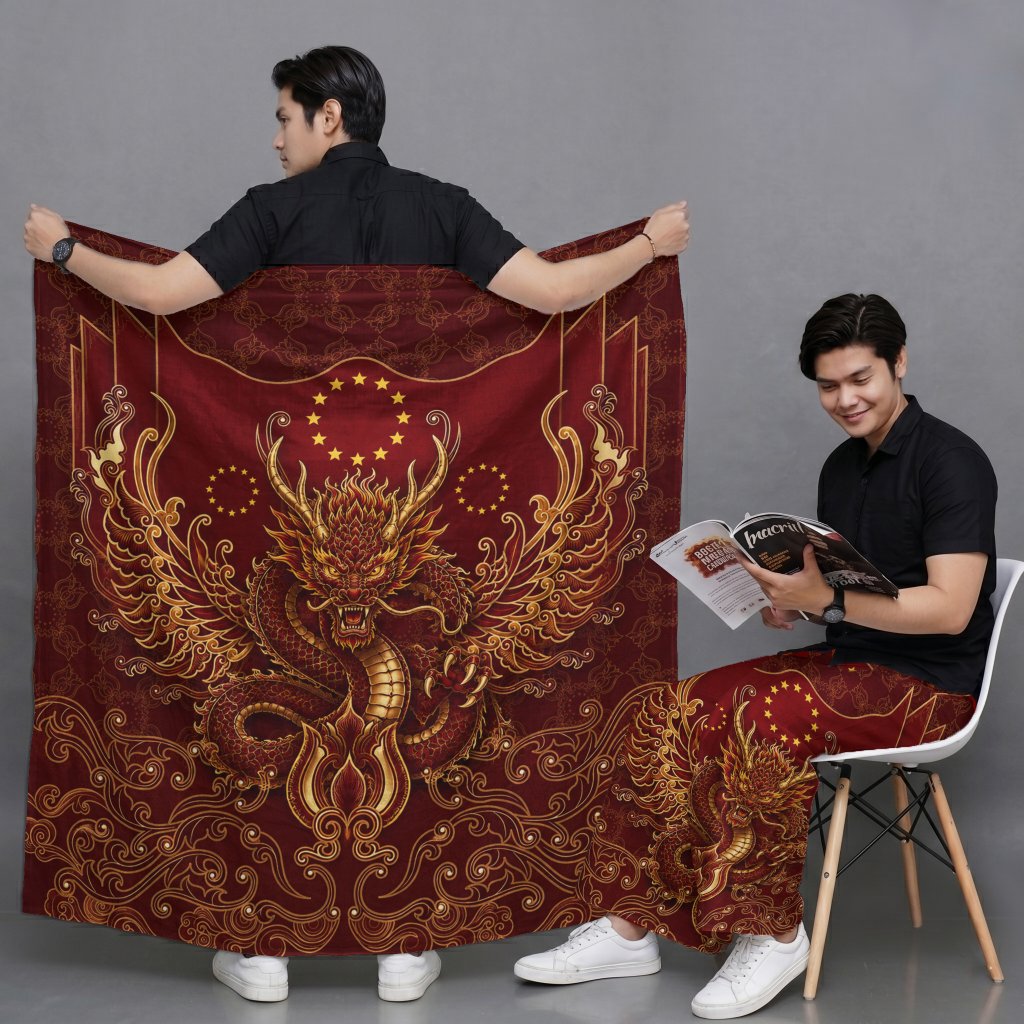 STAYSHIRT Sarung Dewasa Printing Motif Naga Emas Dragon Phoenix Marun Gold Sarung Premium Halus Adem