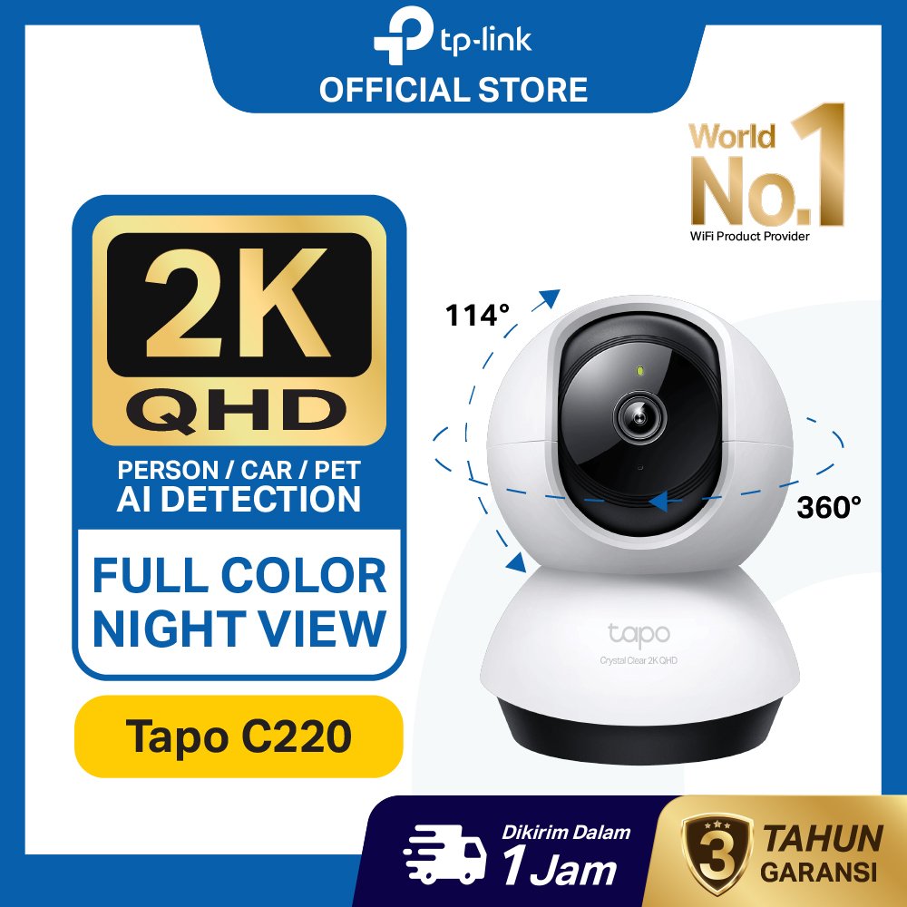TP-Link | Tapo C220 | Kamera CCTV WiFi Indoor | 2K 4MP | CCTV Indoor | Pan Tilt | Kamera 360 | CCTV 