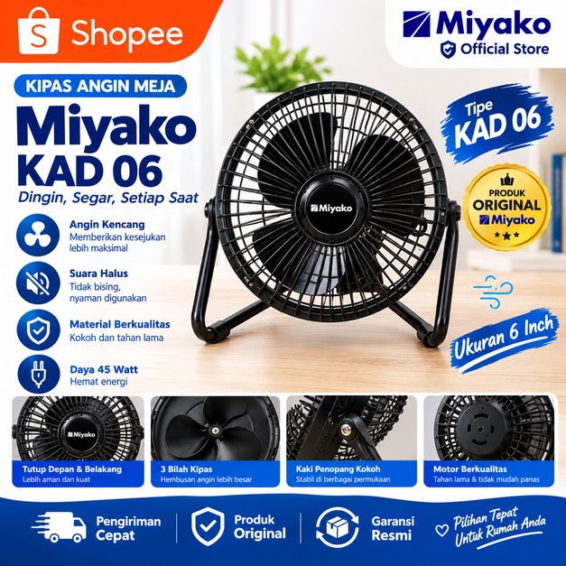KIPAS ANGIN MIYAKO 6 INCH / DESK FAN KECIL MIYAKO KAD 06 GARANSI RESMI