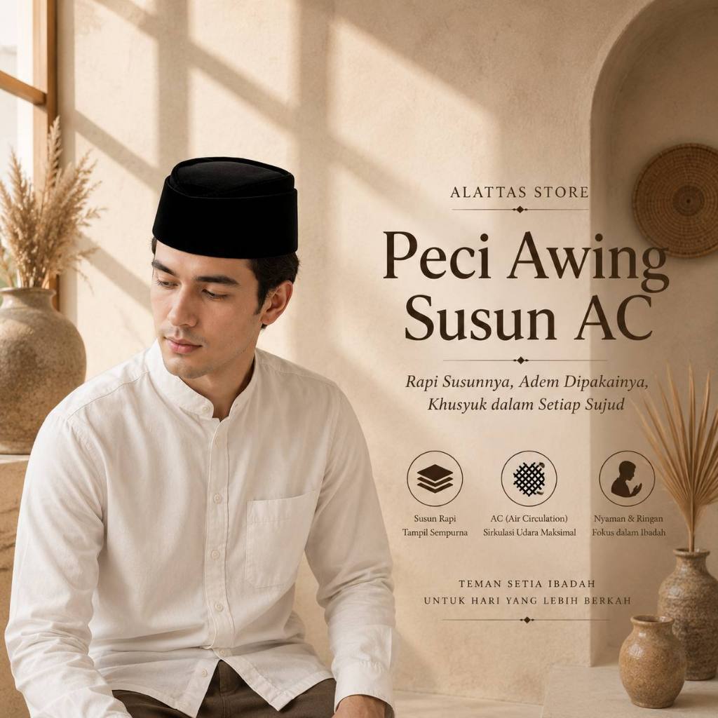 PECI AWING HITAM  SUSUN AC ORIGINAL SONGKOK KOPYAH PECI HITAM AWING AC 100% ORIGINAL