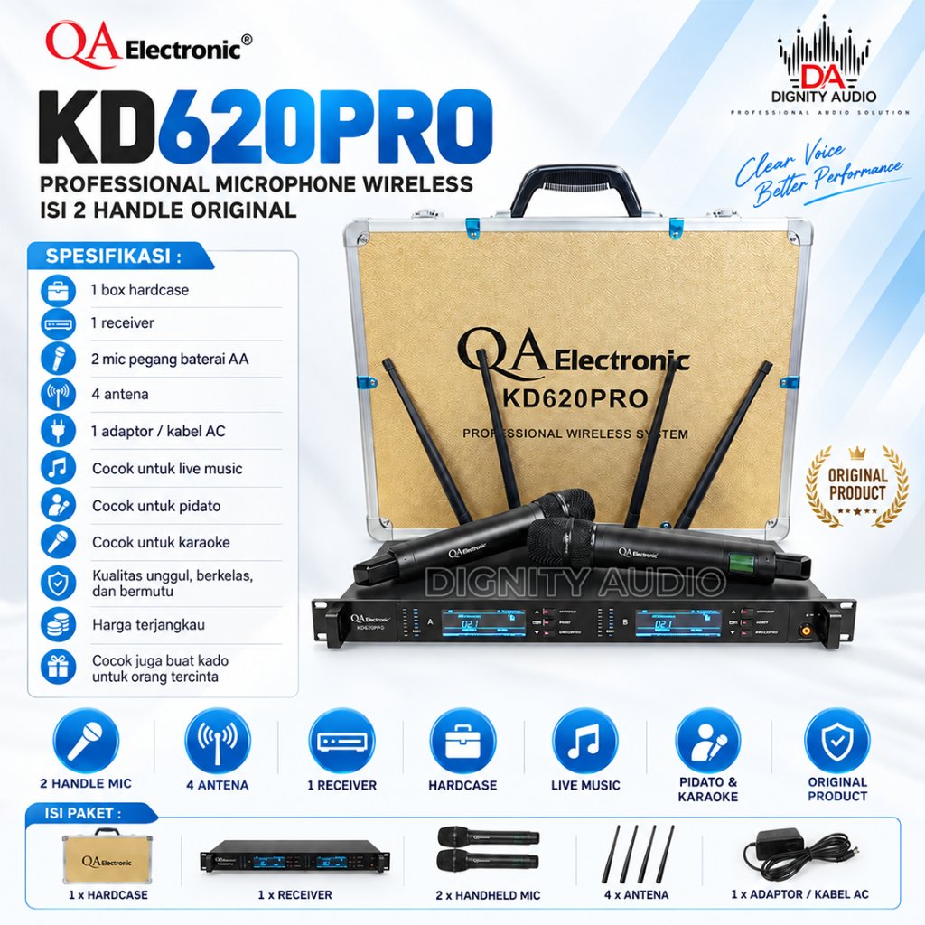 QA ELECTRONIC KD620PRO | KD620 PRO | KD 620 PRO Microphone Wireless 2 Handle Original