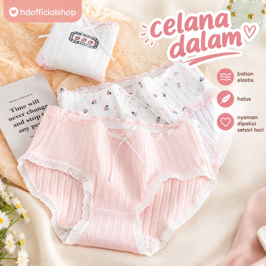 HD - Celana Dalam Wanita Undies Fashion Jepang CD Wanita Mid Waist CD28