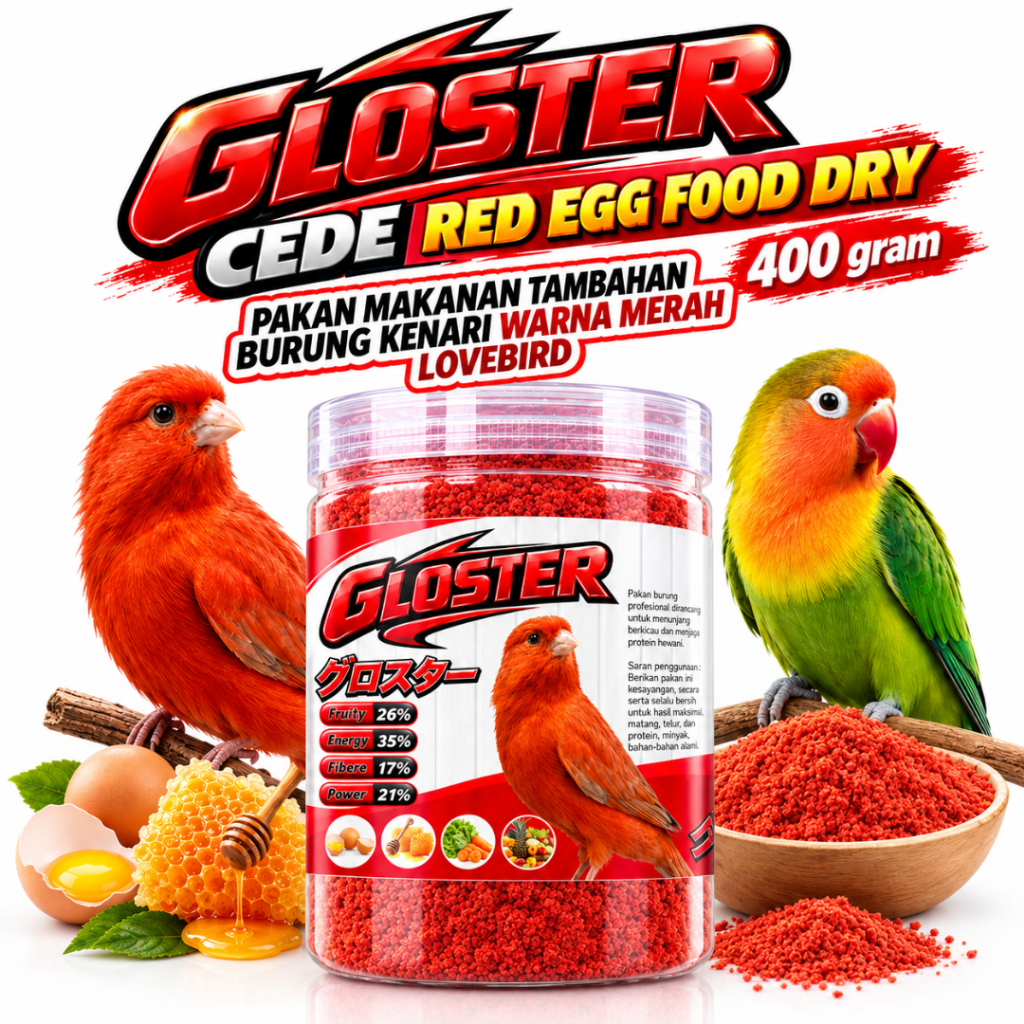 GLOSTER CEDE RED EGG FOOD DRY 1 TOPLES PAKAN MAKANAN TAMBAHAN BURUNG KENARI WARNA MERAH LOVEBIRD