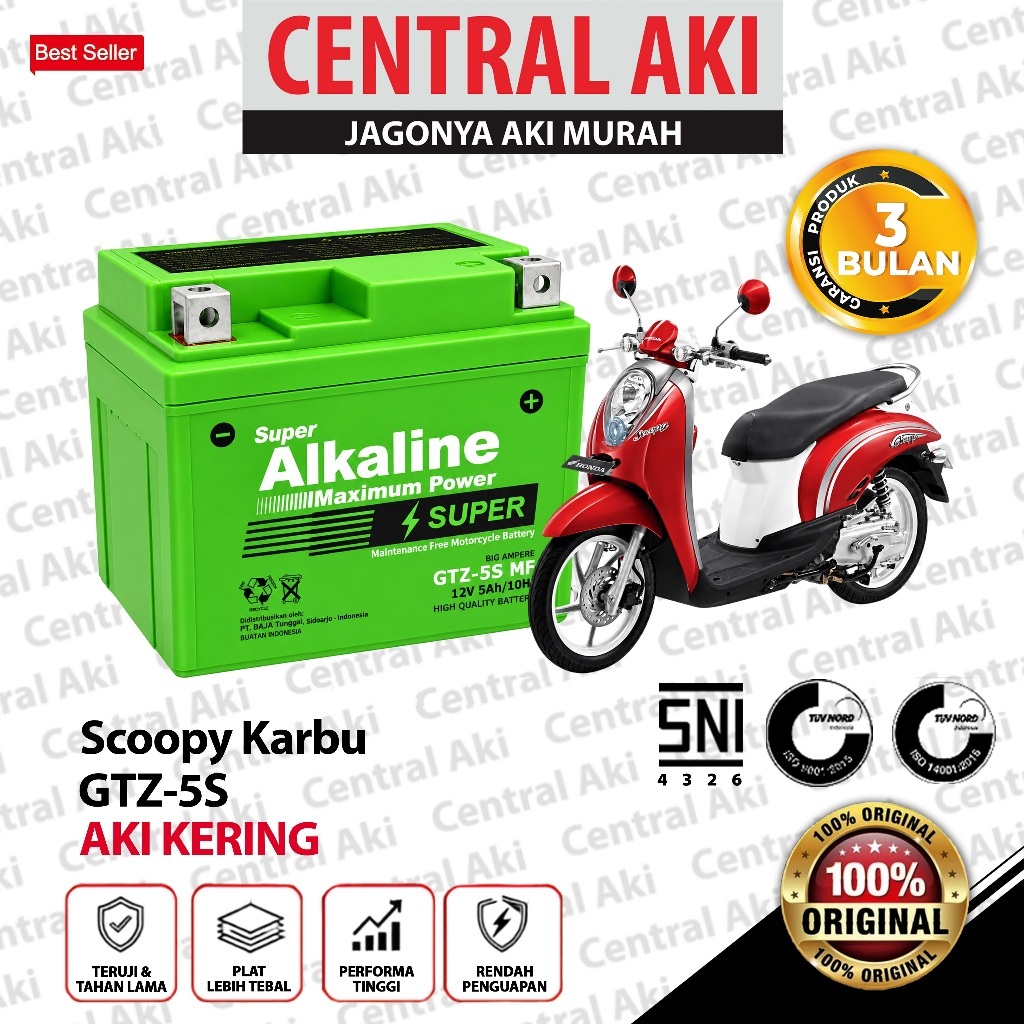 Aki Motor Scoopy ALKALINE GTZ5S Accu Kering