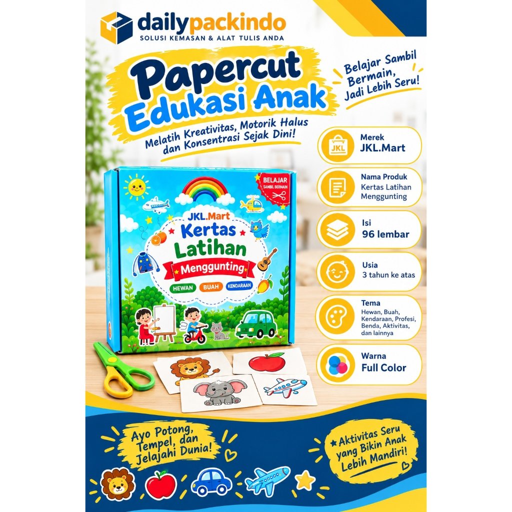 Kertas Menggunting Paper Cut Mainan Edukasi Anak Worksheet Aktivitas DIY untuk anak TK PAUD