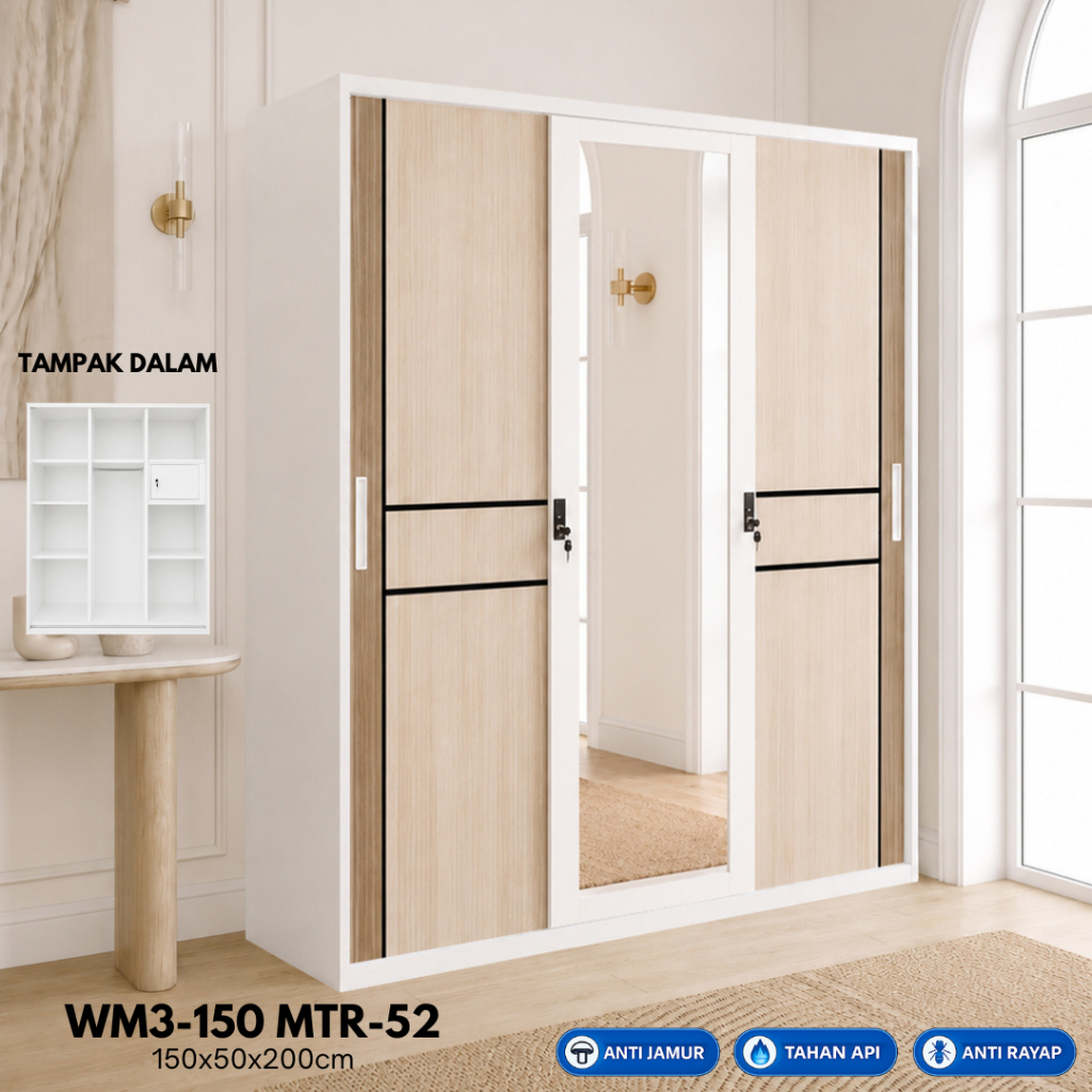 Lemari Baju Pakaian Besi Sliding Minimalis Wardrobe Metal