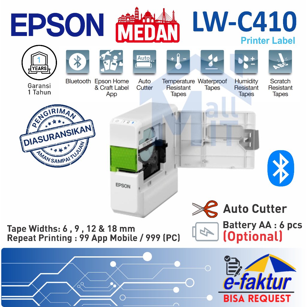 MALLIT EPSON Printer Label Epson LW-C410 EPSON LWC410  LW C 410 C410 Label Printer Bluetooth (Medan)