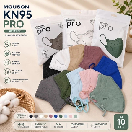 Masker KN95 MOUSON PRO Hitam Putih Warna isi 10pcs / pack Emboss Mouson Original KN 95