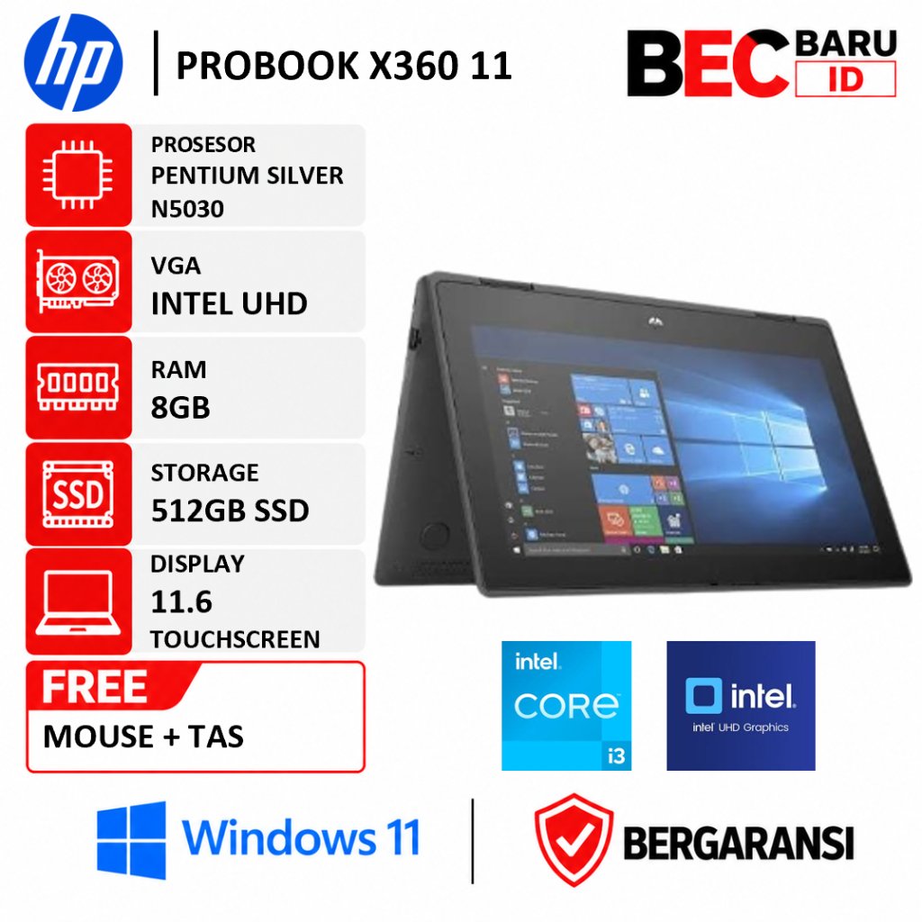 HP PROBOOK X360 11 PENTIUM SILVER N5030 8GB 512GB 11.6 TOUCH WIN11PRO GREY