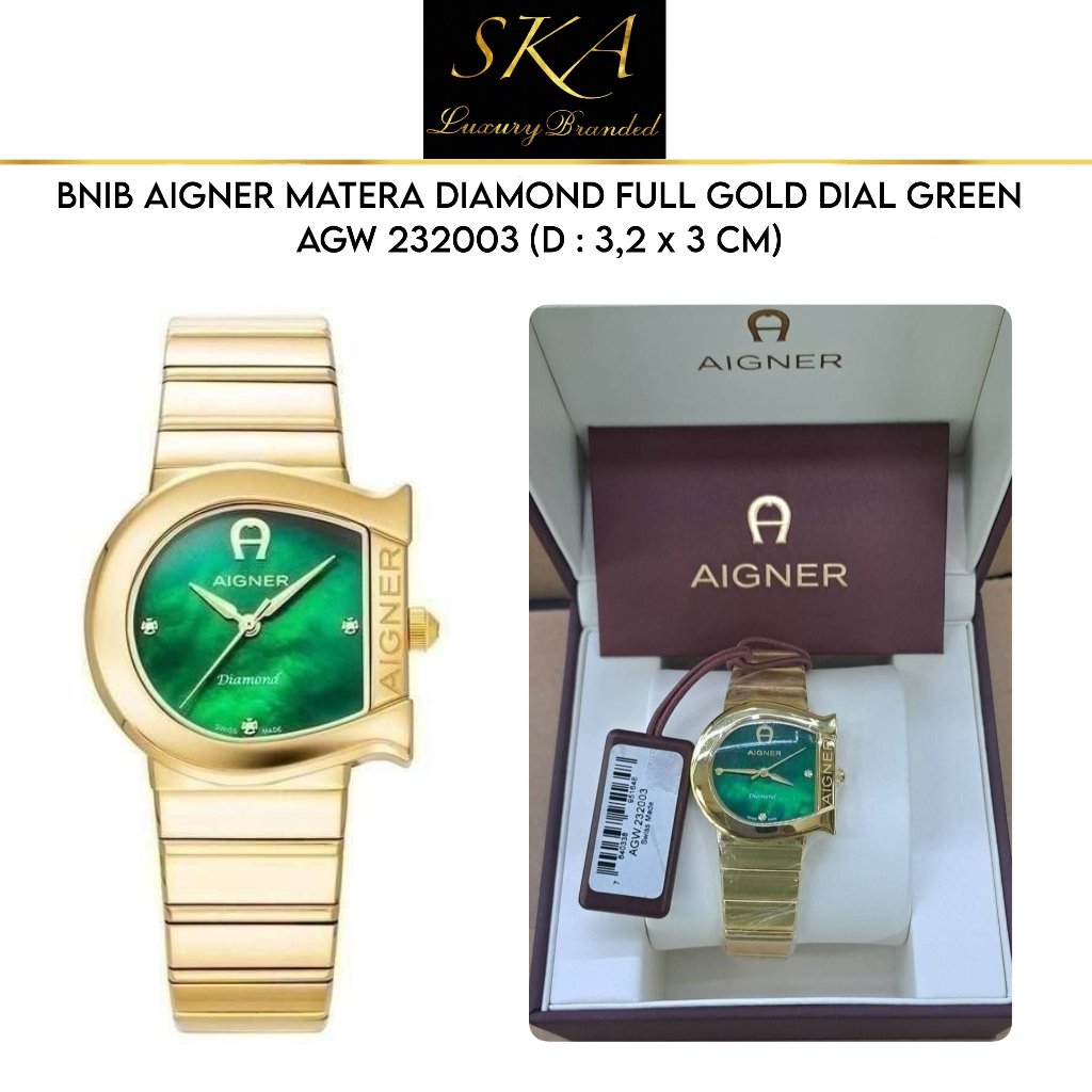 WATCH AUTHENTIC AIGNER MATERA DIAMOND FULL GOLD DIAL GREEN  AGW 232003