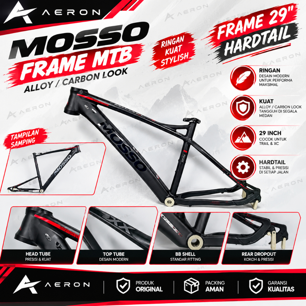 Frame MTB Mosso 929XC 29er Alloy 17" | Frame Sepeda Gunung Aluminum 7005 Triple Butted