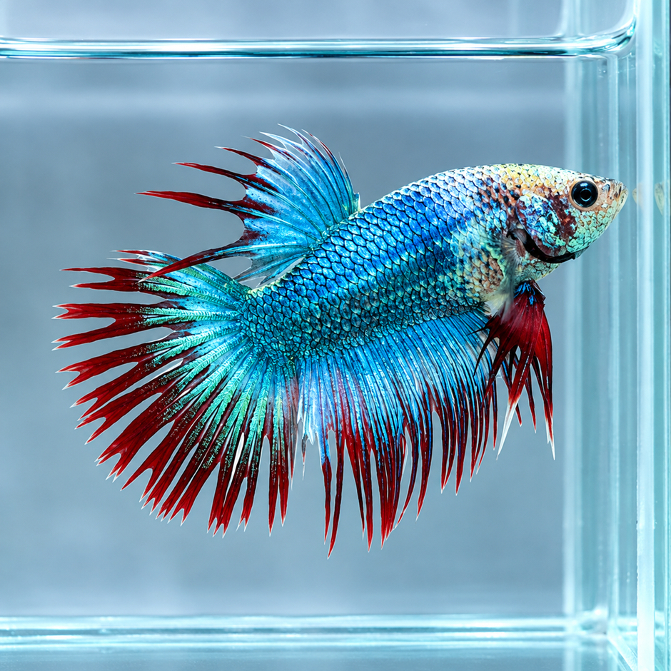 Ikan Cupang Crowntail (CT) Green Hulk Mata Hijau Jantan - Ikan Hias Betta Serit Top Grade