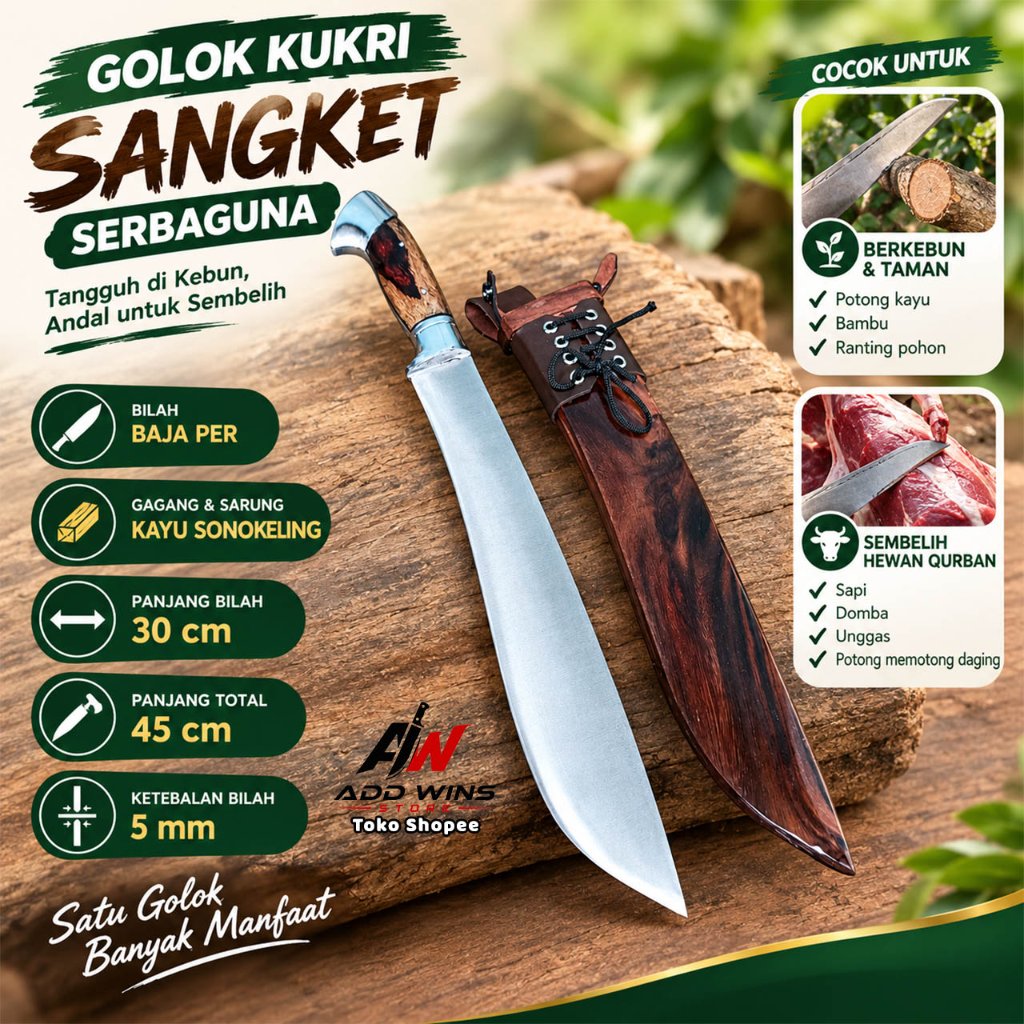Kukri Baja Per SUP9 Pisau Survival Fulltang Untuk Outdoor dan Sembelihan