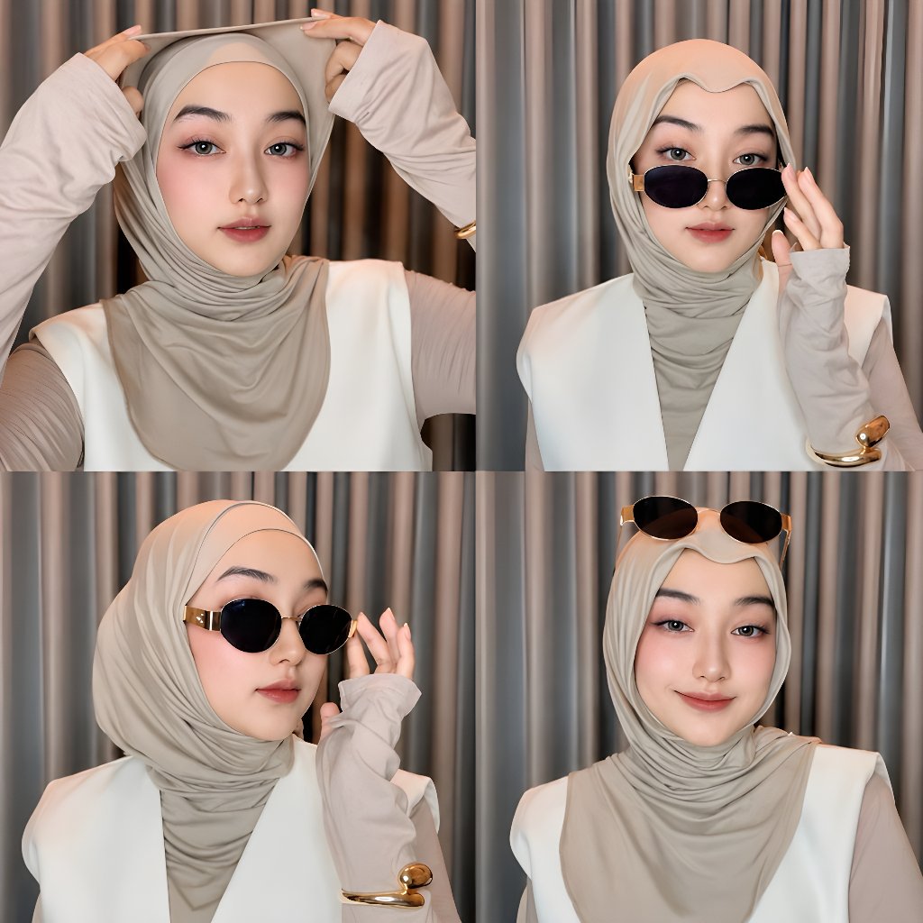 HIJAB INSTAN BERGO HUMA BAHAN KAOS JERSEY COOLTECH MELEYOT PASHMINA TOP BISA EMPAT MODEL SIZE L