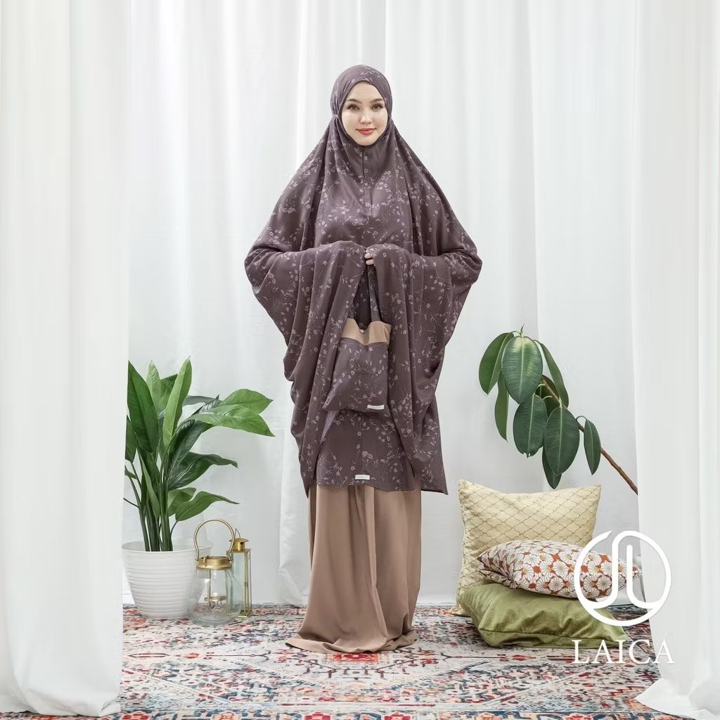 LAICA Mukena Rayon Printed All Size Motif Rose Taupe