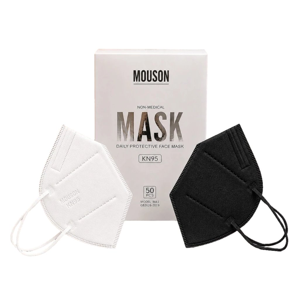 MOUSON KN95 Masker 5Ply Kemasan Box isi 50 Pcs Warna Putih Hitam