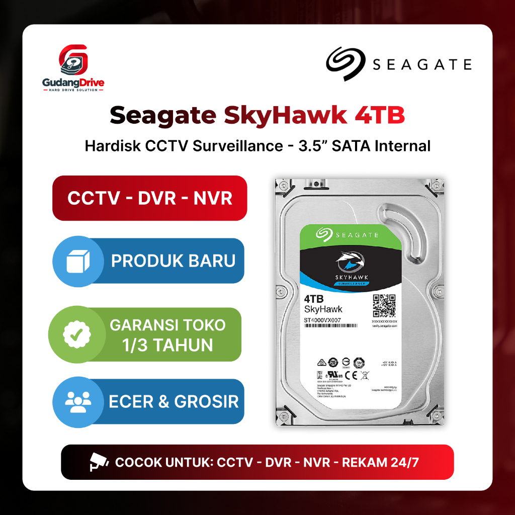 Hard Disk Seagate SkyHawk 4TB 4T CCTV DVR NVR HDD Surveillance Baru Bergaransi