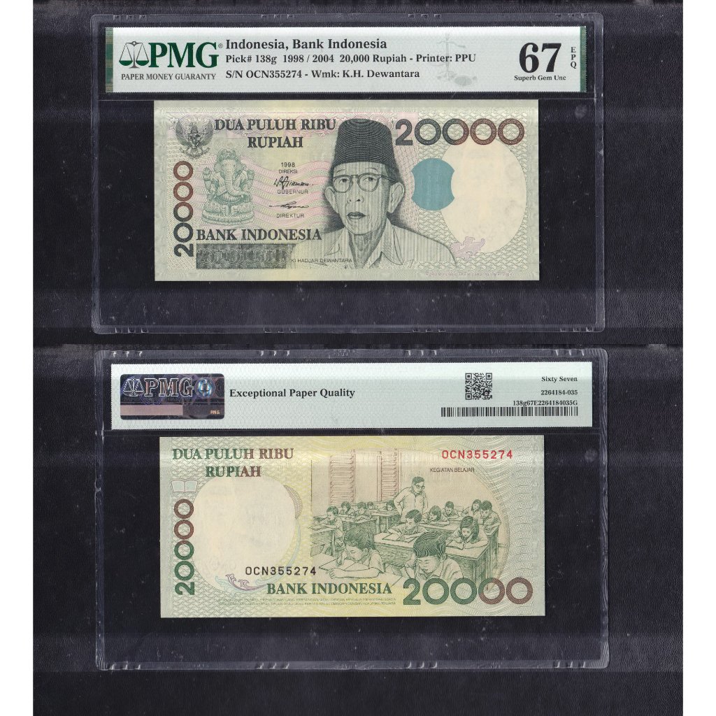 Uang kuno PMG 67 EPQ - 20000 rupiah tahun 1998 Ki Hajar Dewantara