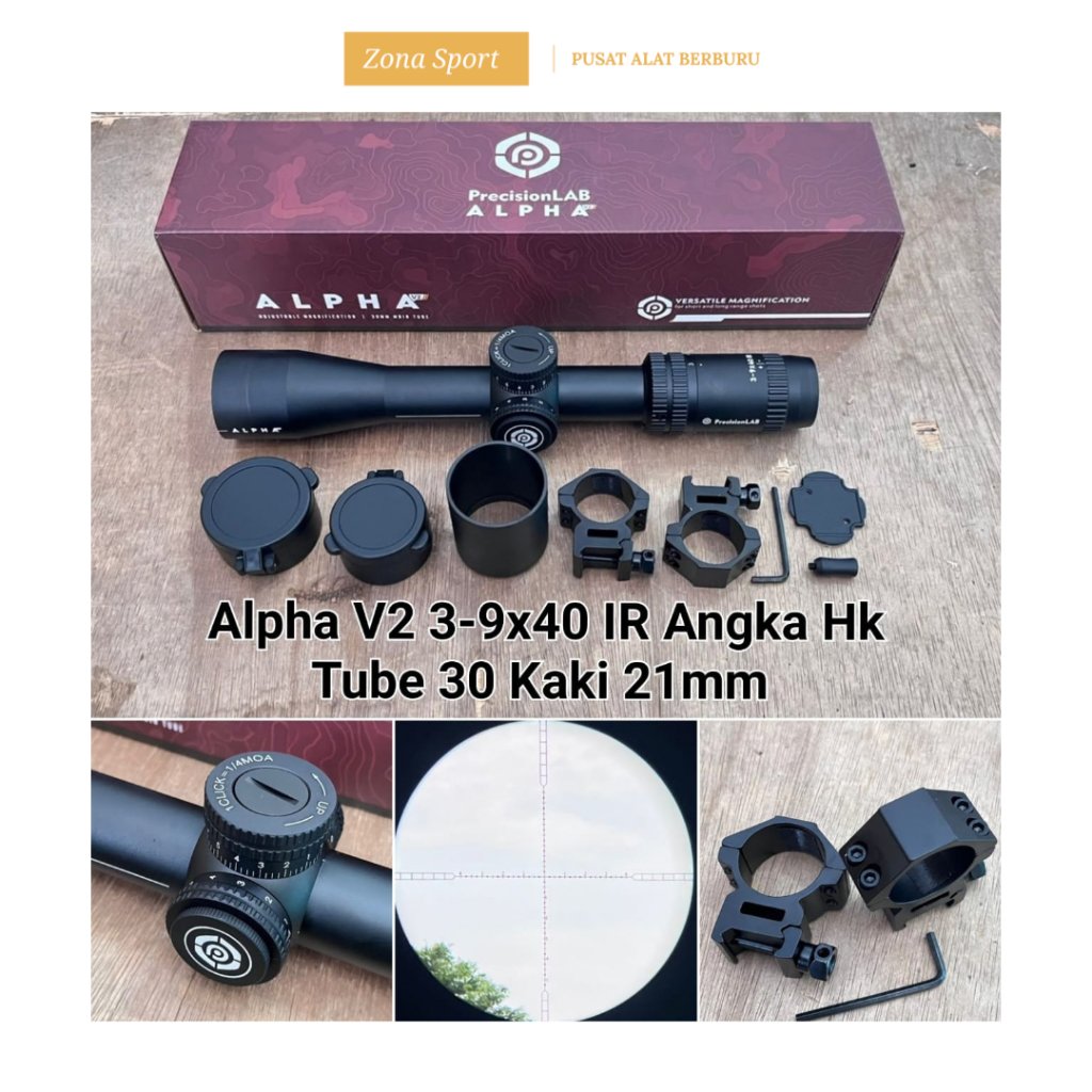 TELESKOP ALPHA V2 3-9X40 IR PrecisionLab Zoom 3-9x Waterprof Tahan Getar Reticle Merah Hijau