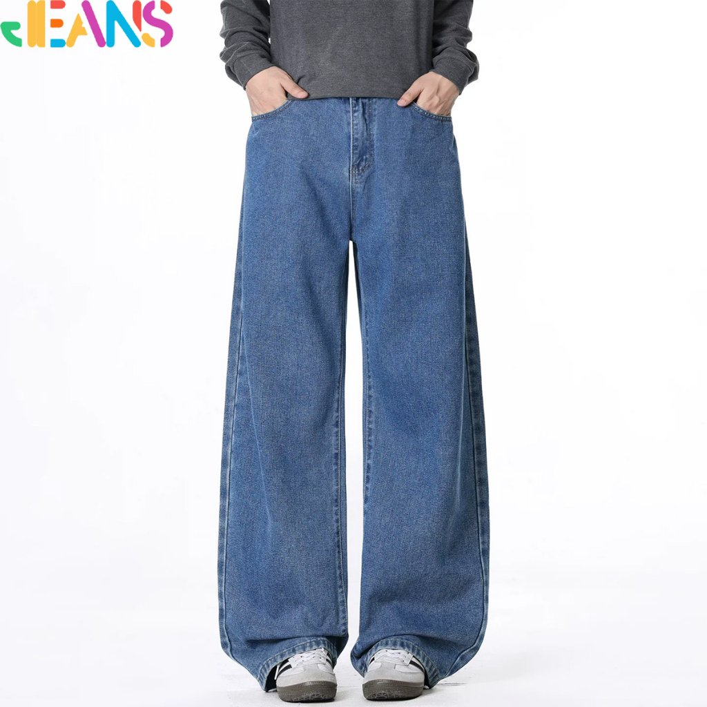 Celana jeans pria Celana korean style pria Celana jeans longgar Celana jeans oversize pria Biru