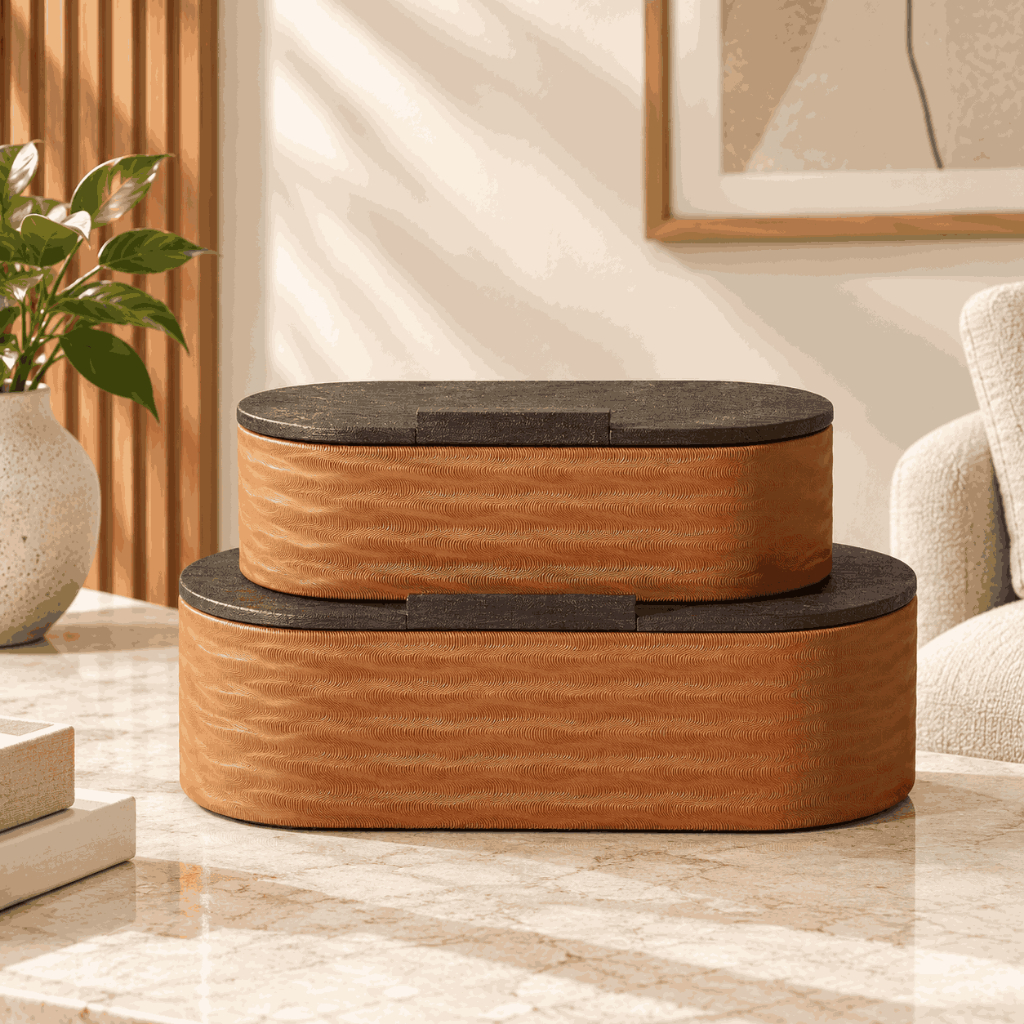 Corrugated Brown Leather Box S & L By Mademoiselle Liem