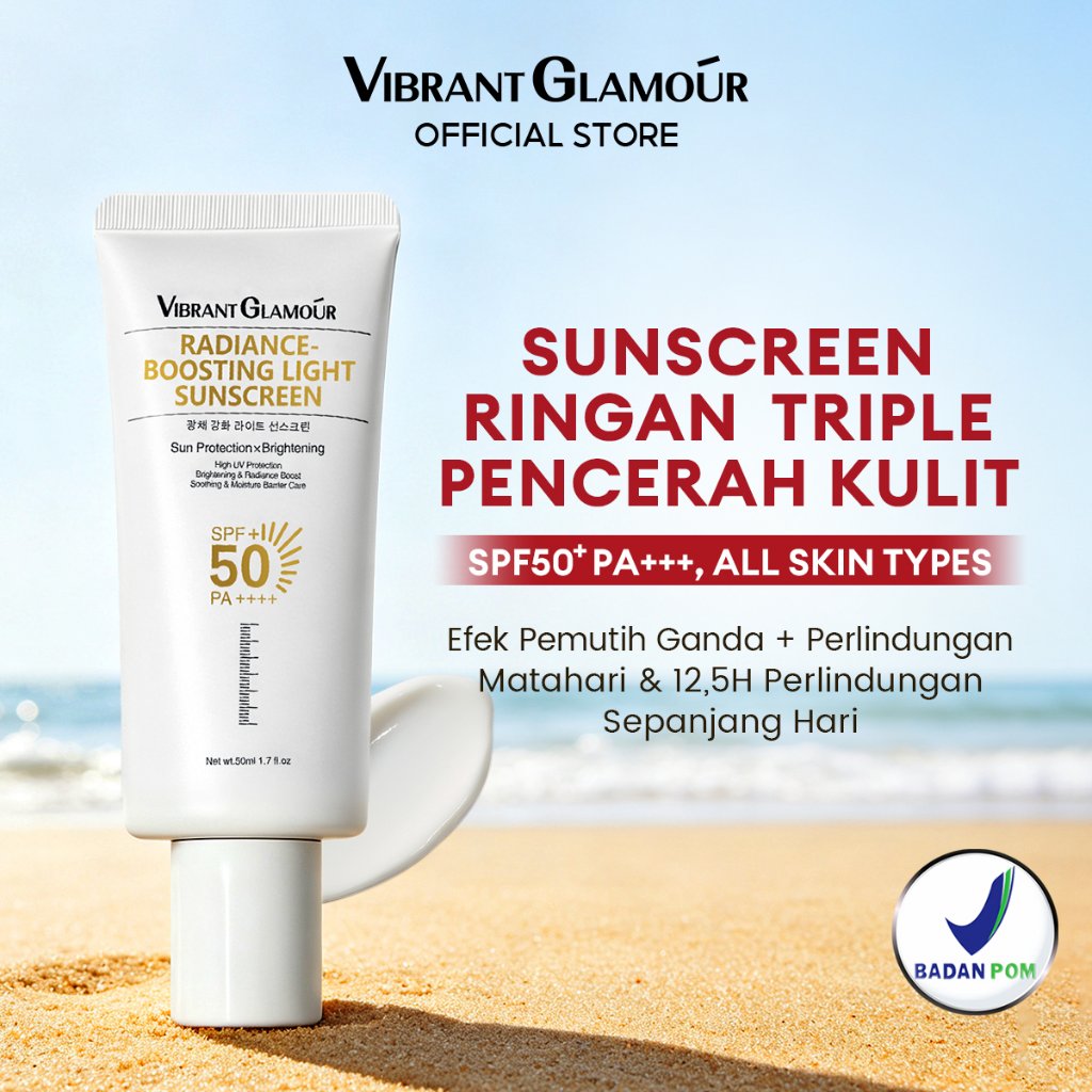VIBRANT GLAMOUR  Sunscreen Pemutih Ganda 50g SPF50+ PA+++ UVA/UVB, Anti-Aging, Pengurangan Noda, dan